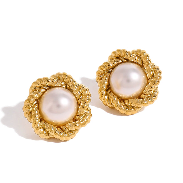 Stainless Steel Geometric Design Electroplated Flower Bead Earrings For Women