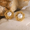 Stainless Steel Geometric Design Electroplated Flower Bead Earrings For Women