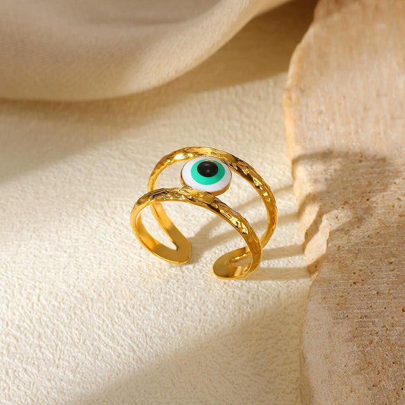 Stainless Steel Geometric Devil's Eye Open Adjustable Ring With Electroplating
