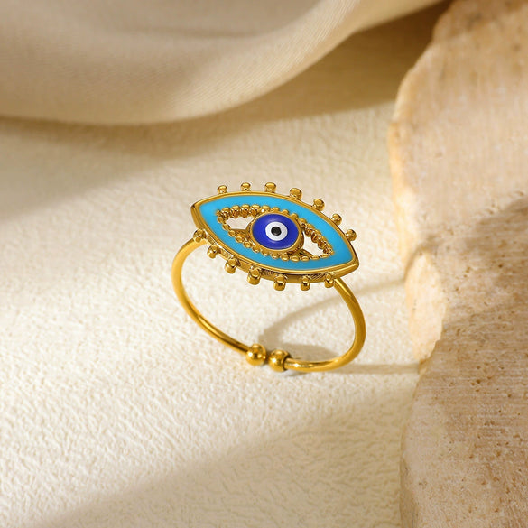 Stainless Steel Geometric Devil's Eye Open Adjustable Ring With Electroplating