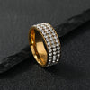 Stainless Steel Geometric Diamond Accent Ring For Women And Couples Fashion Three Row Jewelry