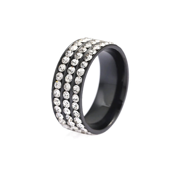 Stainless Steel Geometric Diamond Accent Ring For Women And Couples Fashion Three Row Jewelry