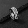 Stainless Steel Geometric Diamond Accent Ring For Women And Couples Fashion Three Row Jewelry