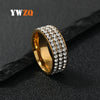 Stainless Steel Geometric Diamond Accent Ring For Women And Couples Fashion Three Row Jewelry