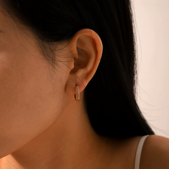 Stainless Steel Geometric Diamond Earrings For Women With Electroplating Style