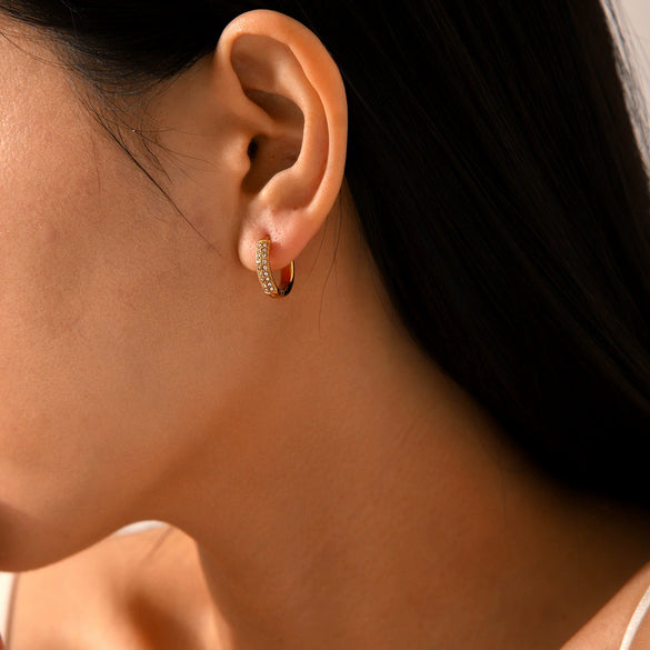 Stainless Steel Geometric Diamond Earrings For Women With Electroplating Style