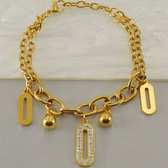 Stainless Steel Geometric Diamond Electroplated Fashion Unisex Bracelet