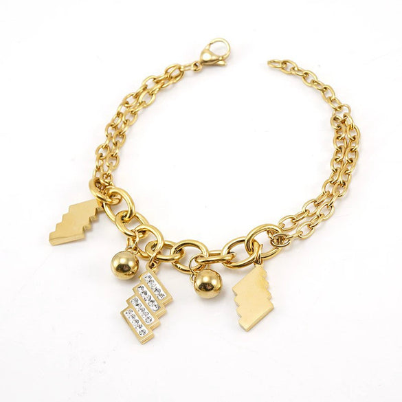 Stainless Steel Geometric Diamond Electroplated Fashion Unisex Bracelet