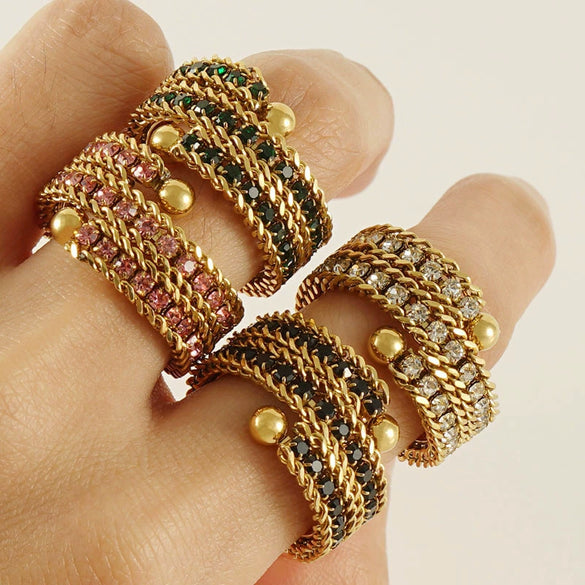 316L Stainless Steel Geometric Diamond Multilayer Opening Adjustable Women's Ring