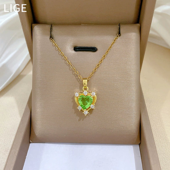 Stainless Steel Geometric Diamond Necklace For Women With Copper Pendant Light Luxury Elegant Gorgeous Style
