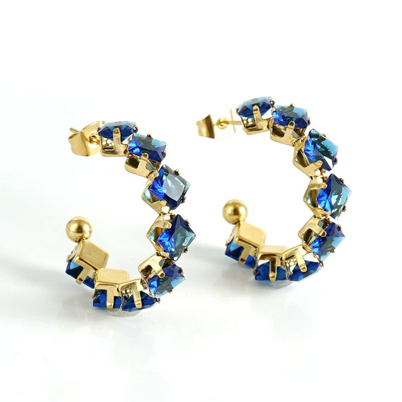 316L Stainless Steel Geometric Diamond Plated 18K Gold Women's Earrings