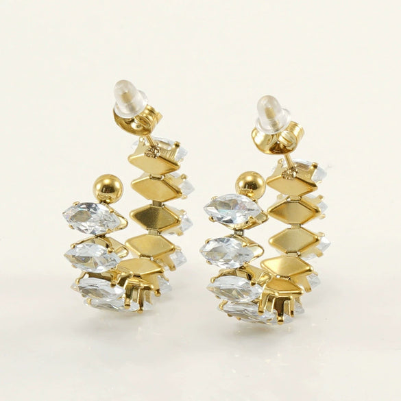 316L Stainless Steel Geometric Diamond Plated 18K Gold Women's Earrings