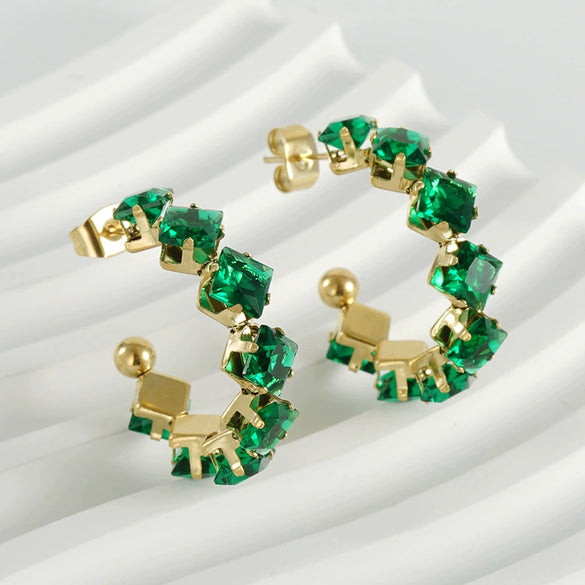 316L Stainless Steel Geometric Diamond Plated 18K Gold Women's Earrings