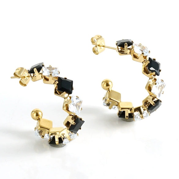 316L Stainless Steel Geometric Diamond Plated 18K Gold Women's Earrings