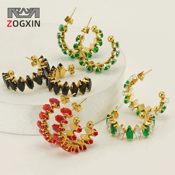 316L Stainless Steel Geometric Diamond Plated 18K Gold Women's Earrings