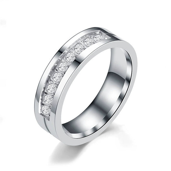 Stainless Steel Geometric Diamond Ring Simple Fashion Couple Band Unisex Jewelry