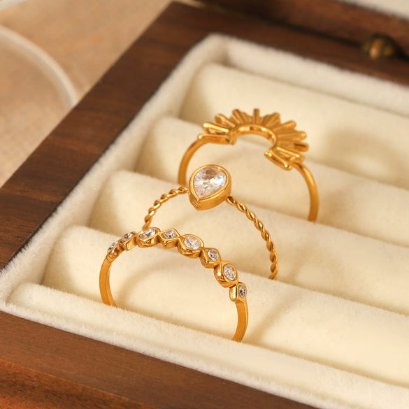 Stainless Steel Geometric Diamondencrusted Stacking Rings For Women