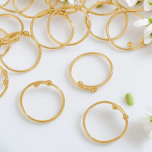 Stainless Steel Geometric Double Beads Gold Beans Cross Opening Ring 18K Gold Plated Electroplated