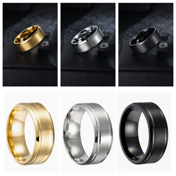 Stainless Steel Geometric Double Bevel Simple Unisex Ring With Electroplating Design