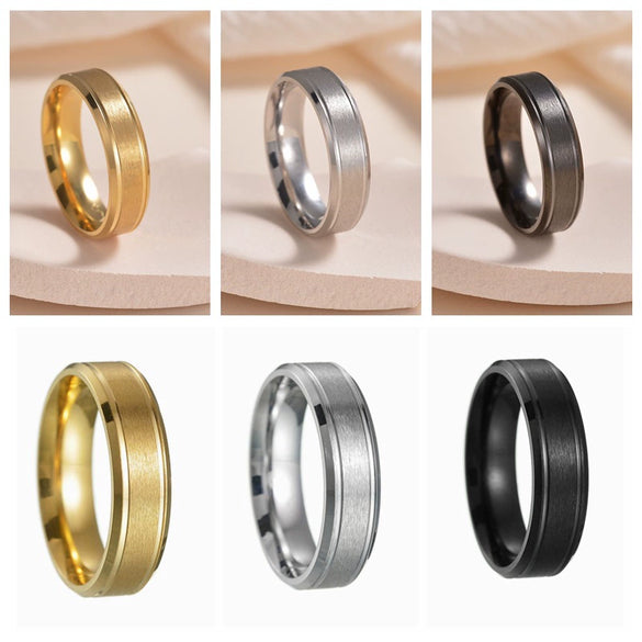 Stainless Steel Geometric Double Bevel Simple Unisex Ring With Electroplating Design