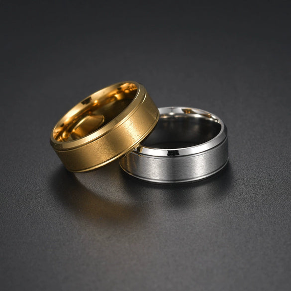 Stainless Steel Geometric Double Bevel Simple Unisex Ring With Electroplating Design