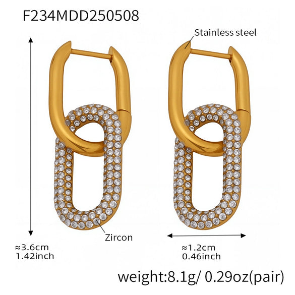 316L Stainless Steel Geometric Double Ring Ear Buckle Earrings With Zircon And Electroplating Fashionable For Women