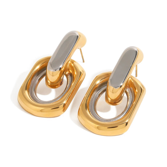 Stainless Steel Geometric Double Trapezoidal Electroplated Women's Fashion Earrings