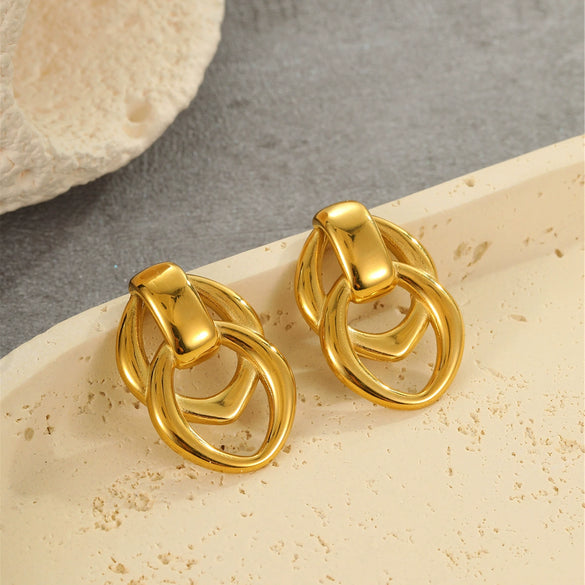 Stainless Steel Geometric Doublering Earrings Electroplated With Gold For Women