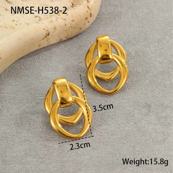 Stainless Steel Geometric Doublering Earrings Electroplated With Gold For Women