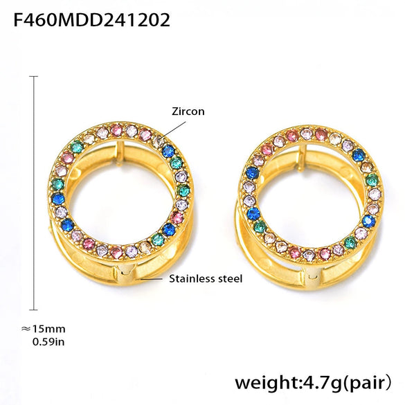 316L Stainless Steel Geometric Doublesided Pvd Gold Plated Electroplated Circle Earrings For Women