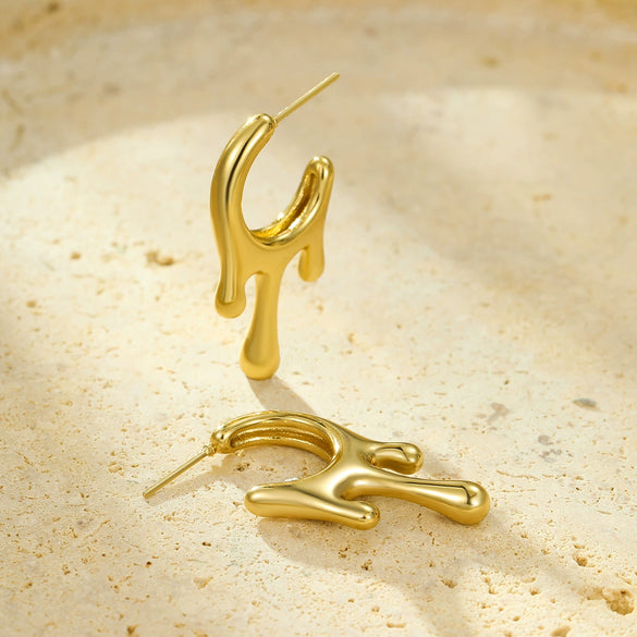 Stainless Steel Geometric Drop Earrings Vacuum Plated 18K Gold For Women