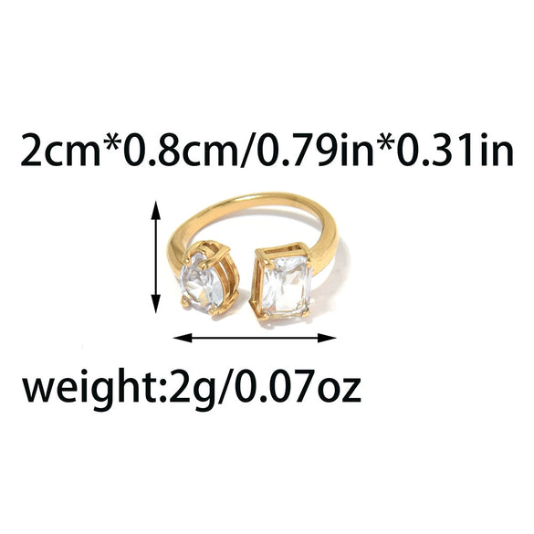 Stainless Steel Geometric Drop Shape Electroplated Diamond Inlaid Open Ring Women's Jewelry