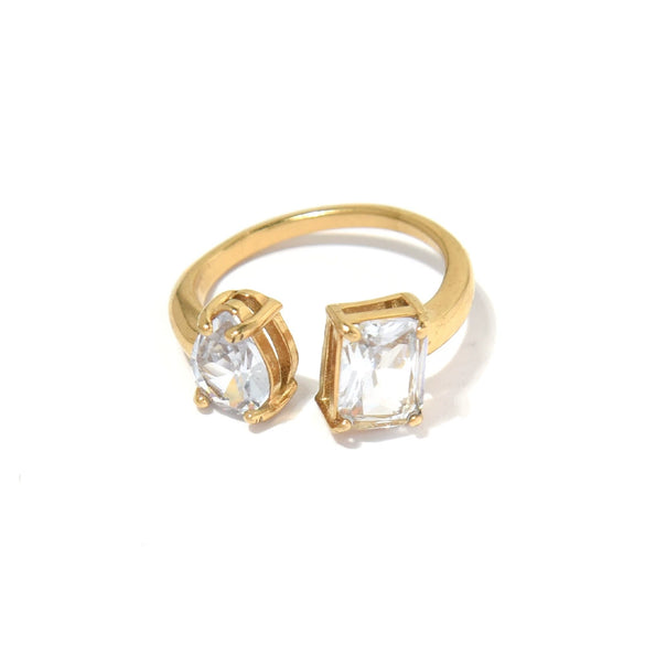 Stainless Steel Geometric Drop Shape Electroplated Diamond Inlaid Open Ring Women's Jewelry