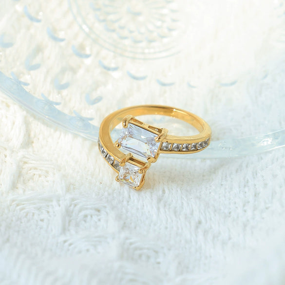 Stainless Steel Geometric Drop Shape Electroplated Diamond Inlaid Open Ring Women's Jewelry