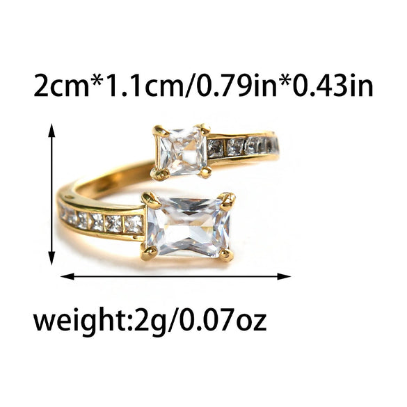 Stainless Steel Geometric Drop Shape Electroplated Diamond Inlaid Open Ring Women's Jewelry