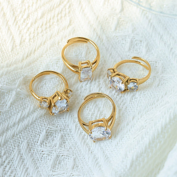 Stainless Steel Geometric Drop Shape Electroplated Highend Open Ring For Women