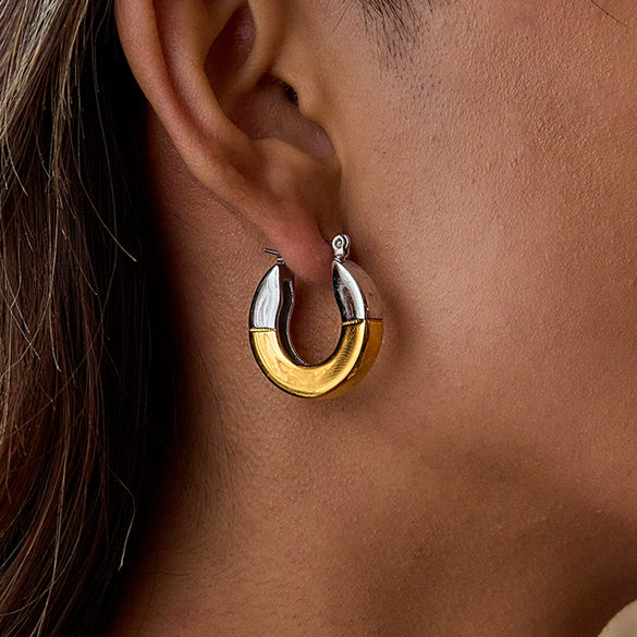 Stainless Steel Geometric Earrings For Women With Electroplating