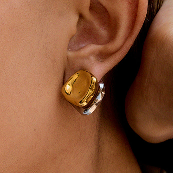 Stainless Steel Geometric Earrings For Women With Electroplating