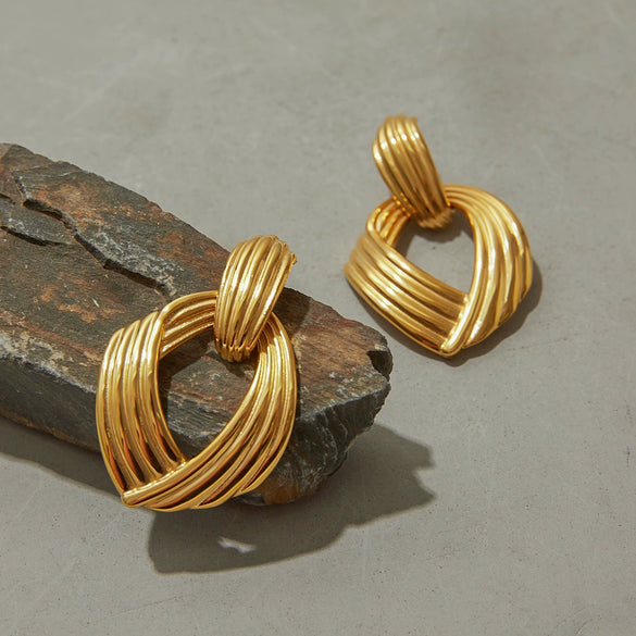 Stainless Steel Geometric Earrings Light Luxury Highgrade Electroplating Design Niche For Women