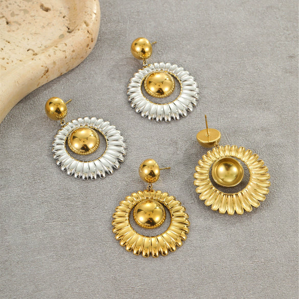 Stainless Steel Geometric Earrings Plated With 18K Gold And Silver French Retro Style Women's Fashion Jewelry