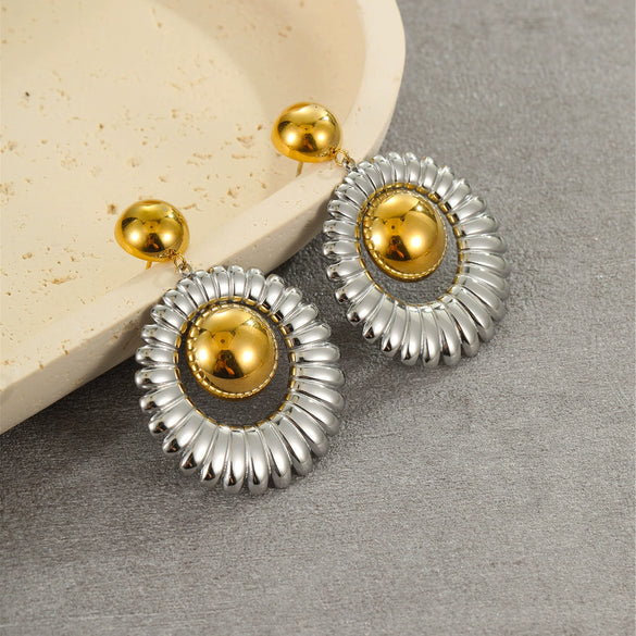 Stainless Steel Geometric Earrings Plated With 18K Gold And Silver French Retro Style Women's Fashion Jewelry