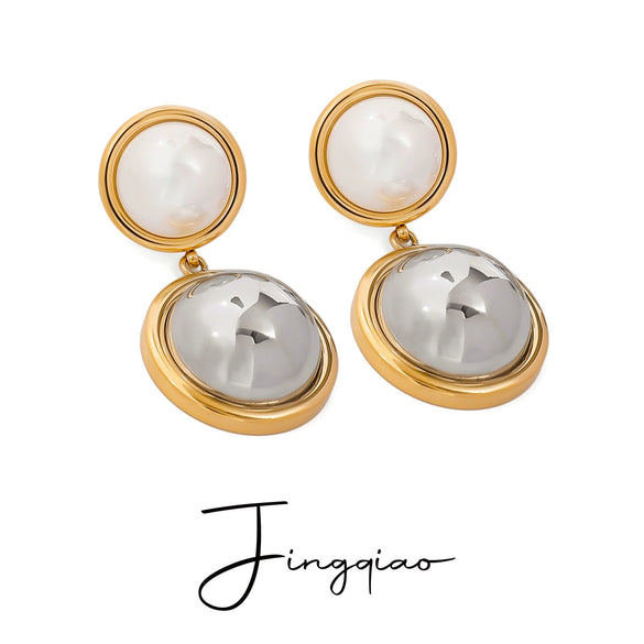 Stainless Steel Geometric Earrings With Electroplating For Women