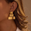 Stainless Steel Geometric Earrings With Electroplating Light Luxury Three Layer Stitching Style For Women