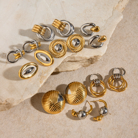 Stainless Steel Geometric Earrings With Electroplating Treatment