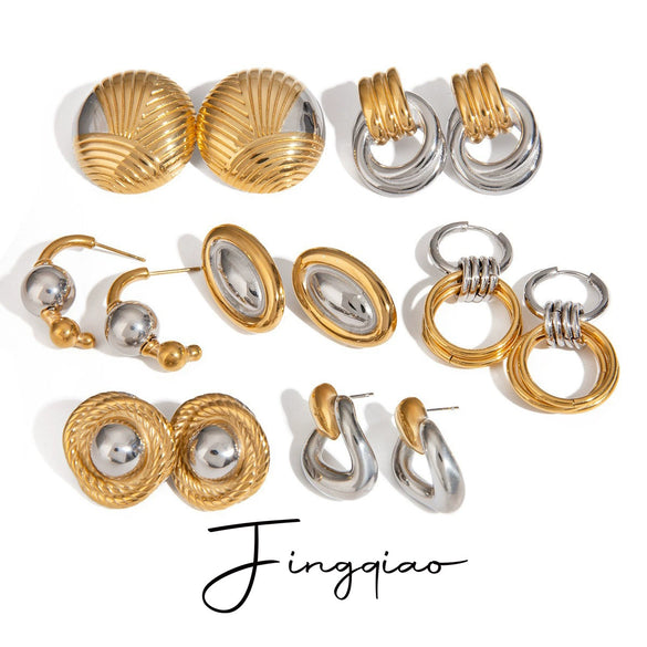 Stainless Steel Geometric Earrings With Electroplating Treatment