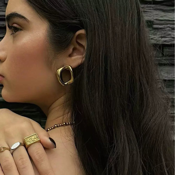 Stainless Steel Geometric Earrings With Electroplating