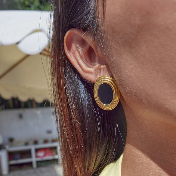 Stainless Steel Geometric Earrings With French Retro Style And Electroplating Processing