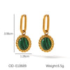 Stainless Steel Geometric Earrings With Malachite Inlay And Pvd Process For Women