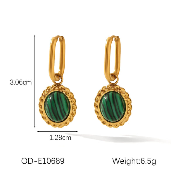 Stainless Steel Geometric Earrings With Malachite Inlay And Pvd Process For Women