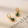 Stainless Steel Geometric Earrings With Malachite Inlay And Pvd Process For Women